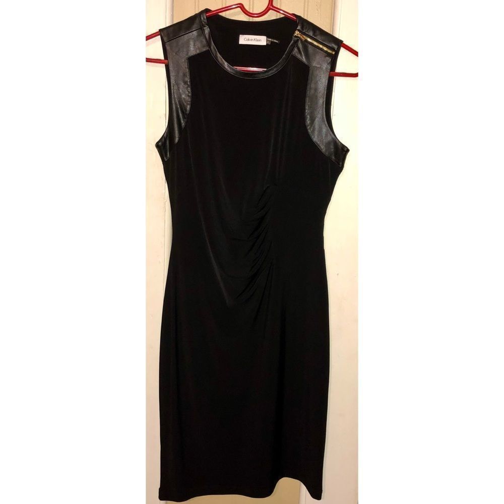 Calvin Klein Chic Dress with Faux Leather & Gold Zipper Accents Women’s Size 4